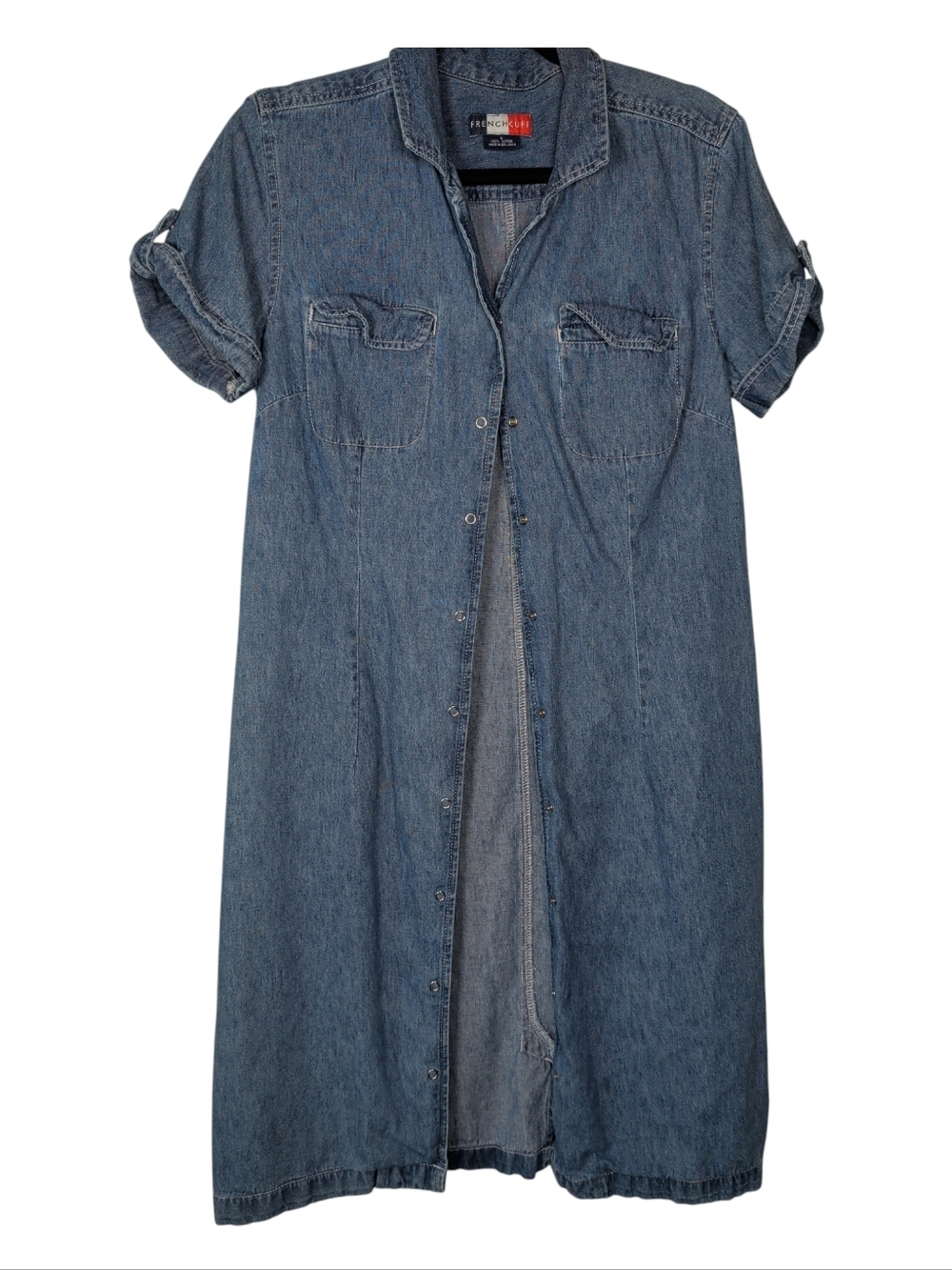 French Cuff Blue Denim Shirt Dress 100% Cotton - Picture 2 of 8